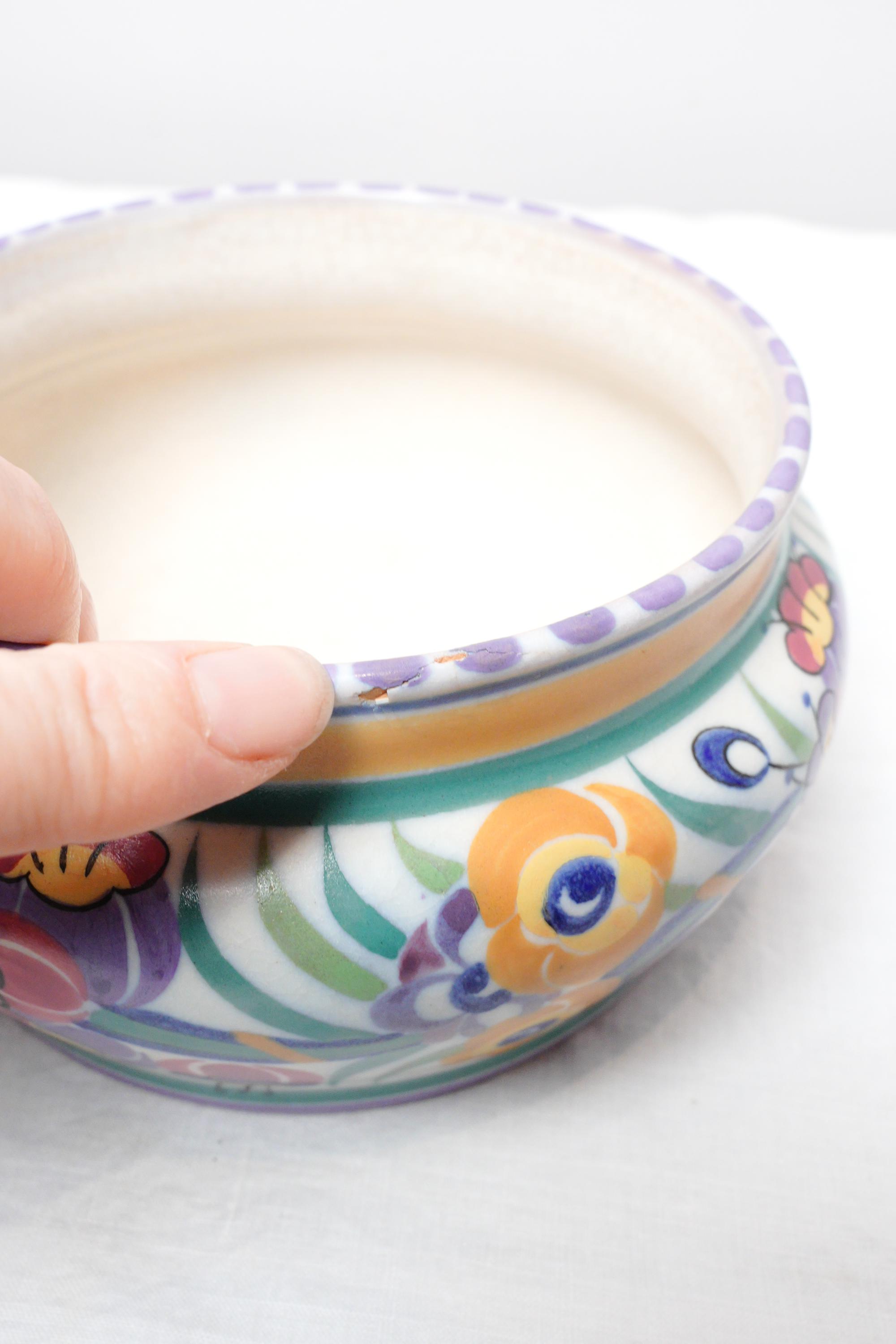 Vintage Poole Pottery Hand-painted Bowl | Floral Art Vase | 1930s