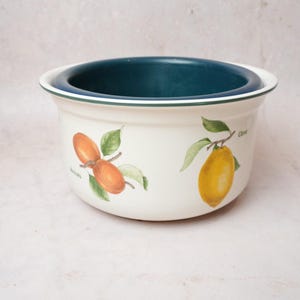 Vintage Habitat Jardin de France Enamel Planter, Irish Fruit Cachepot, French Country Kitchen Herb Pot, Citron Botanical Storage Bowl