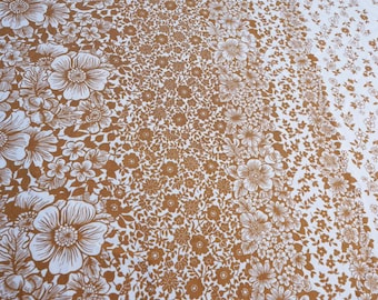 Vintage 1970s Brown & White Floral Flat Sheet | Retro UK Made Tristyn Bedding | Double 180x260cm Boho Cottagecore Fabric