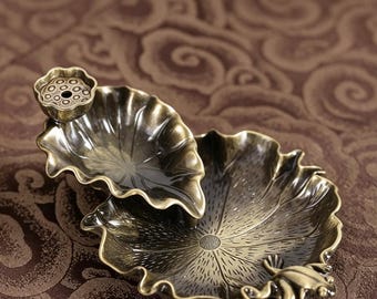 Lotus Leaf Backflow Incense Burner Vintage Style Cone Incense Holder Zen Meditation Decor