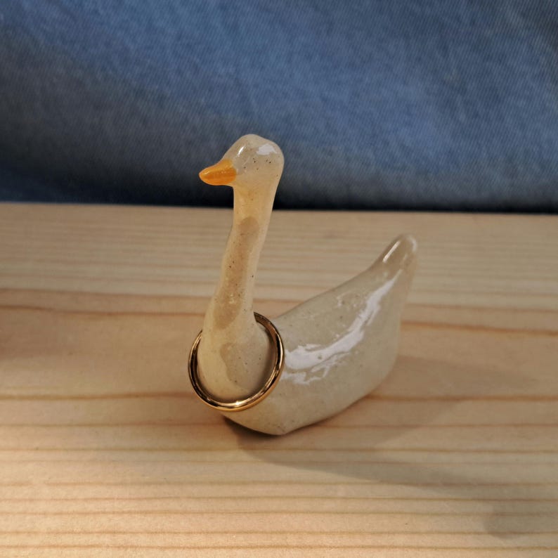 Handmade Ceramic Goose Ring Holder: Stoneware Bird Ring Keeper