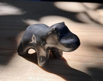 Handmade Ceramic Hippopotamus Figurine: Miniature Animal Sculpture