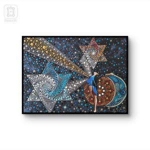 Kosmische Mandala Kunst – Stippenschildering op Canvas – Spirituele Muurkunst 30x40 – Handgeschilderde Unieke Universumdecoratie