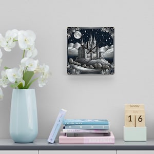 Dreamy Castle Acrylic Wall Clock, Enchanted Home Decor, Fantasy Wall Art, Gift for Dreamers, Magical Timekeeping