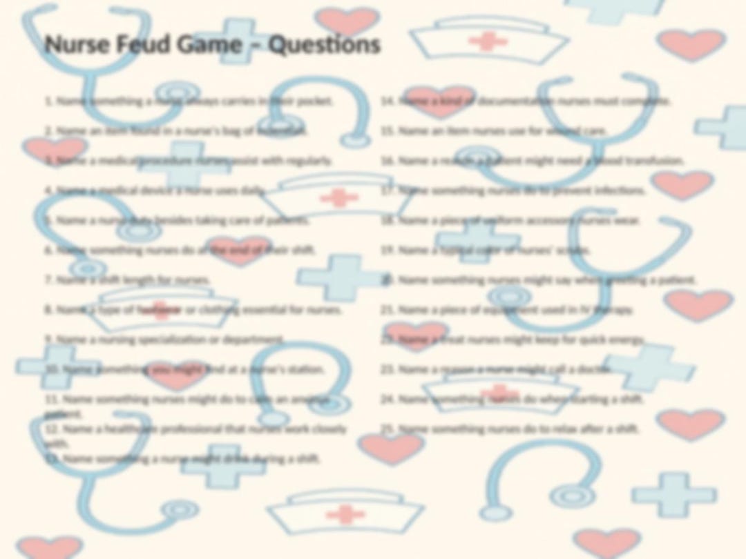Printable Nurse Feud Game | Family Feud Nursing Edition | Fun Team ...