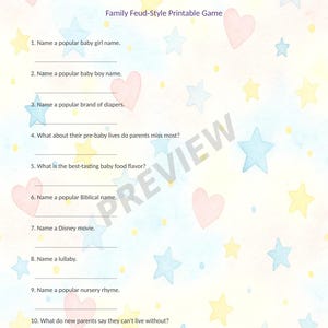 Printable Baby Shower Feud Game | Family Feud Baby Shower Game | Fun Gender Reveal Party Activity