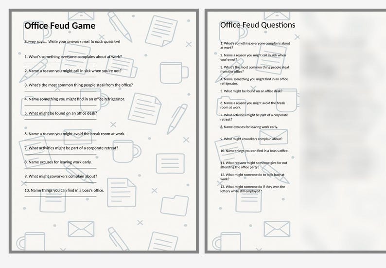 Printable Office Feud Game | Office Party Family Feud | Team Building ...