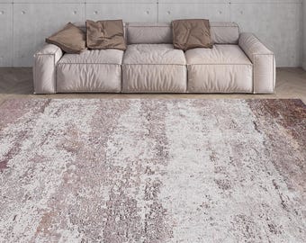Beige & Brown Abstract Area Rug – Soft Earth-Tone Modern Carpet for Living Room and Bedroom – Earthy Look for Calm Home Styling