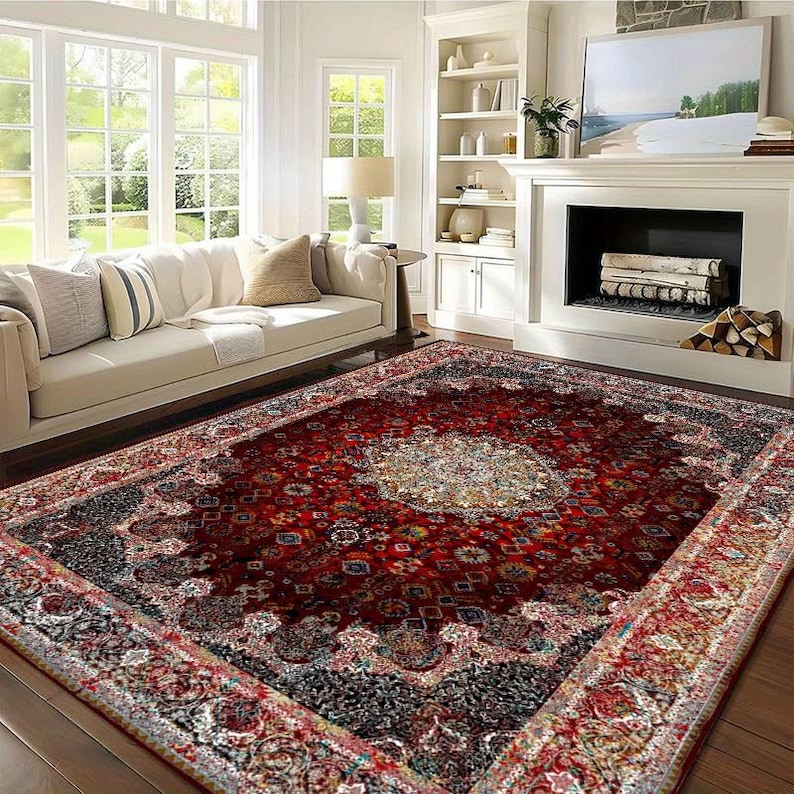 Luxury Persian Style Rug, Red Oriental Medallion Carpet, Vintage ...