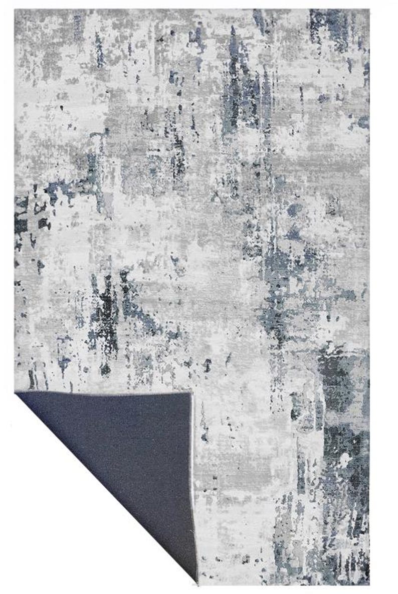 Modern Abstract Rug Gray Blue - Washable Area Rug - Contemporary Living ...