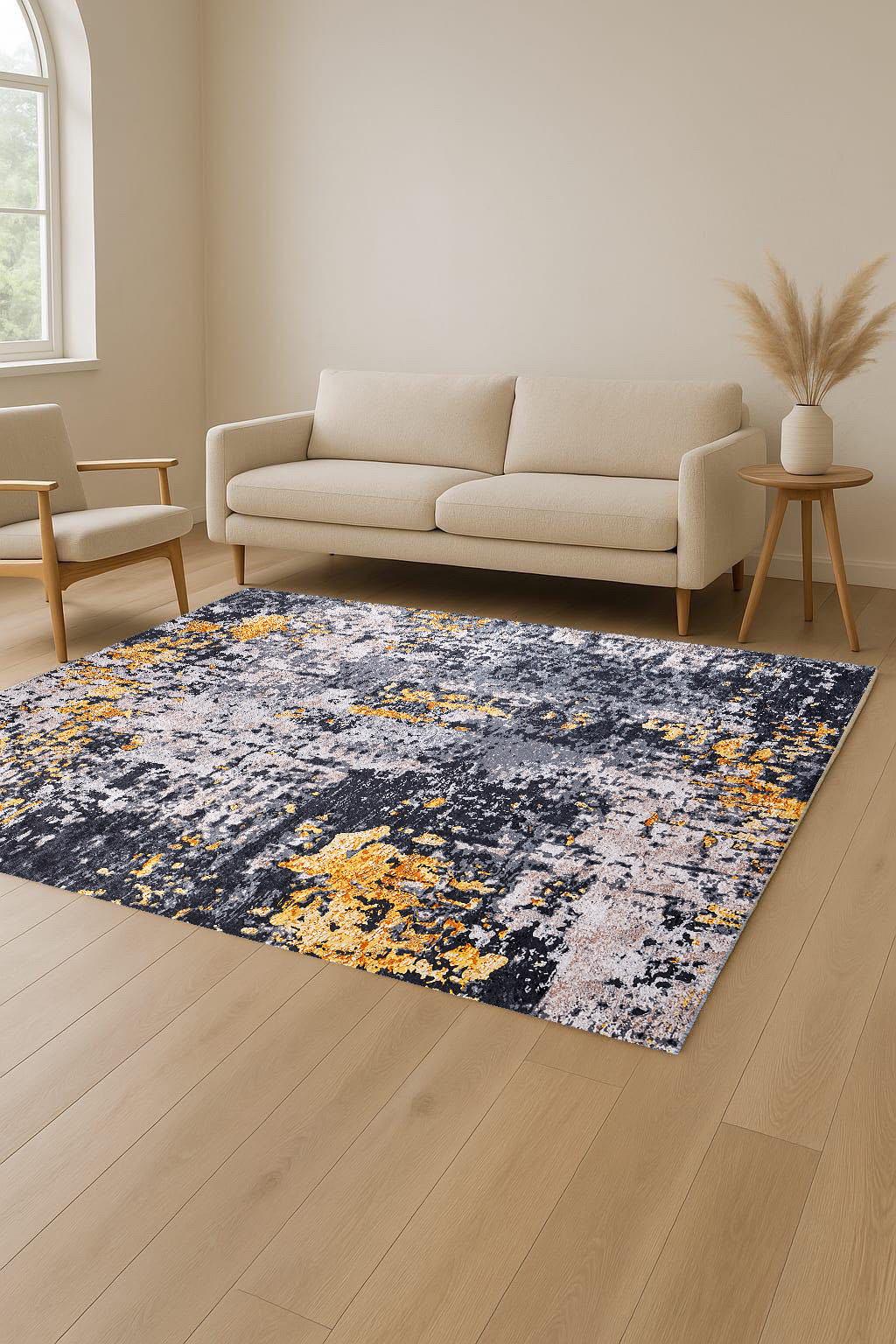 Deep Gold Throw Rug Luxury Gold Accent Rug – Gray Abstract Area Rug, Modern Home Decor ...