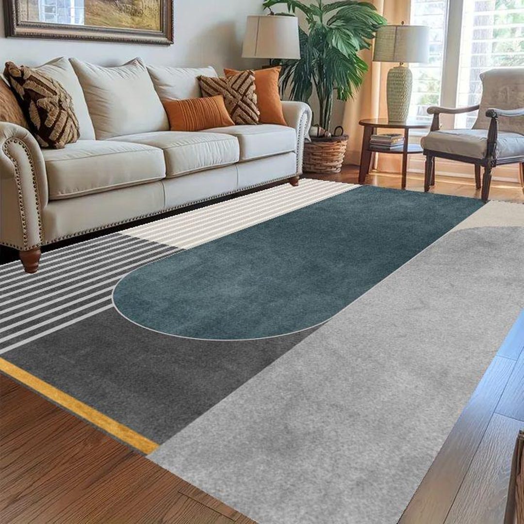 Modern Abstract Color Block Rug – Teal Grey Mustard Geometric Area Rug ...