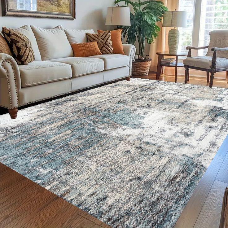 Modern Abstract Area Rug – Blue Beige Gray Rug – Contemporary Living ...