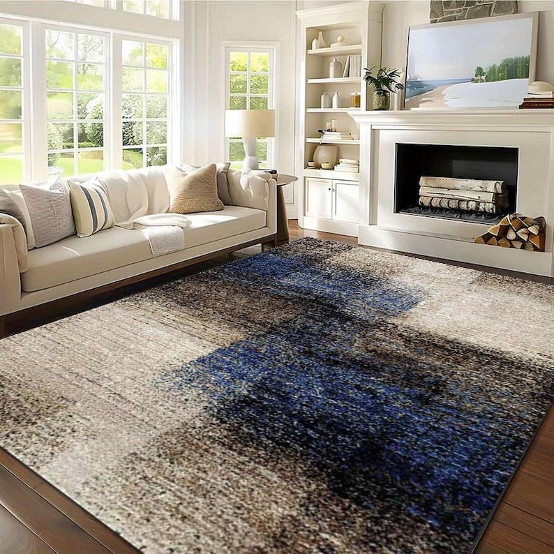 Abstract Modern Rug With Blue and Beige Accents – Stylish Area Decor ...