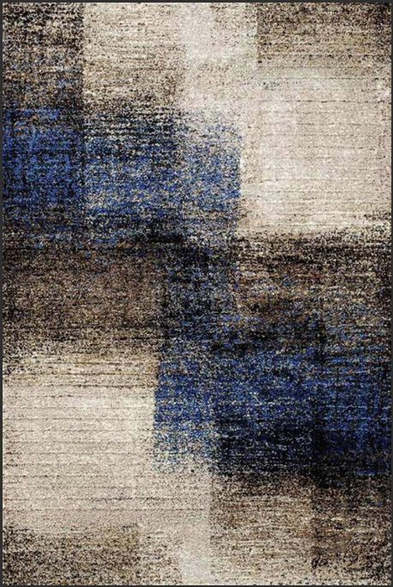 Abstract Modern Rug With Blue and Beige Accents – Stylish Area Decor ...