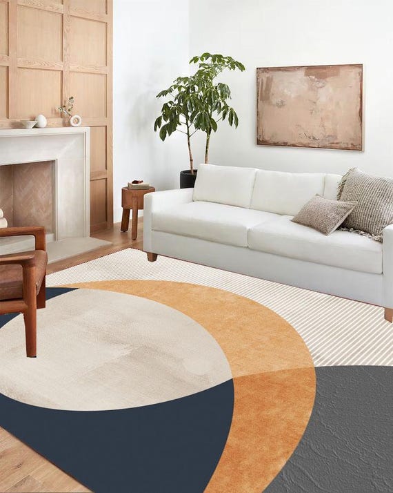 幾何学模様のベージュラグ 幾何学模様のベージュラグ 幾何学模様の洗えるラグ - モダンな抽象エリア