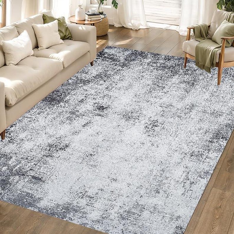 Large Faded Rugs Faded Gray and Black Abstract Rug - Soft Abstract Design With Faded ...