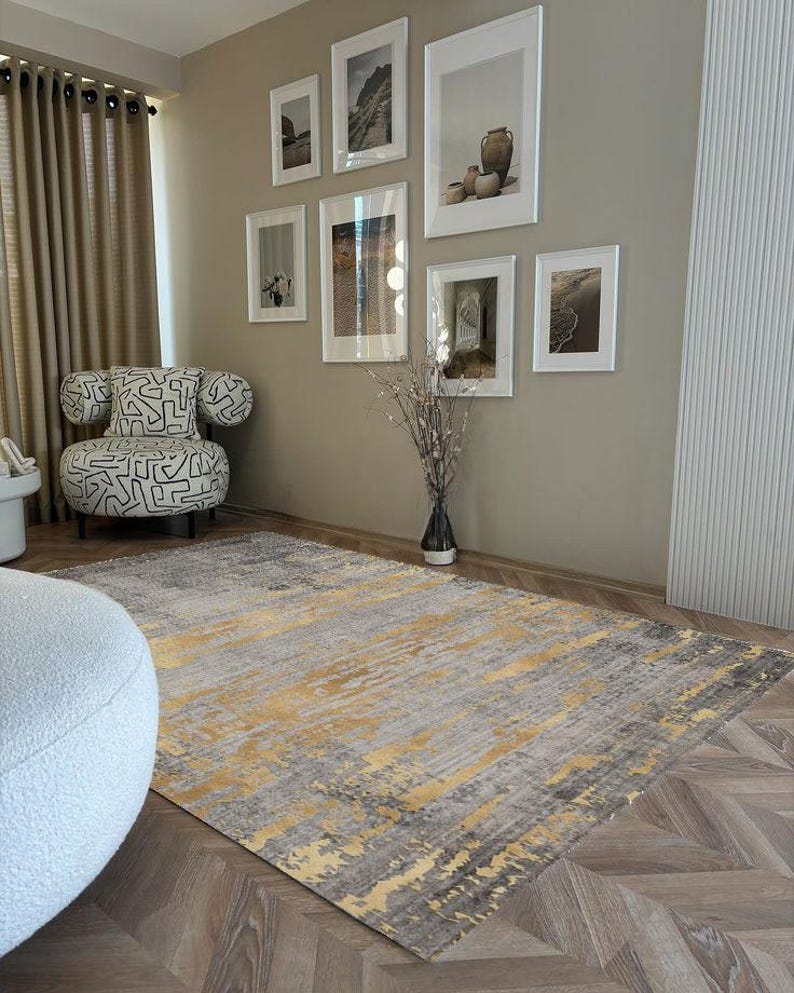 Deep Gold Throw Rug Luxury Metallic Gold Accent Rug – Grey and Gold Modern - Gold Streaks ...