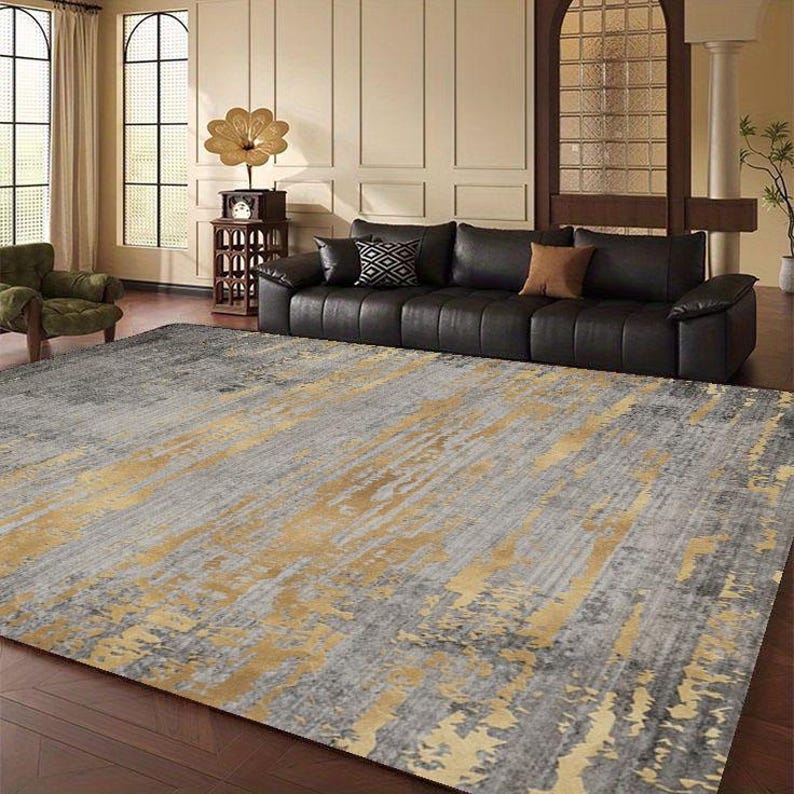 Deep Gold Throw Rug Luxury Metallic Gold Accent Rug – Grey and Gold Modern - Gold Streaks ...