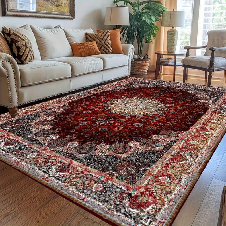 Luxury Persian Style Rug, Red Oriental Medallion Carpet, Vintage ...