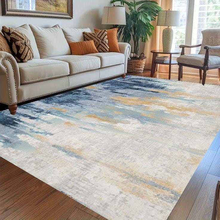 Modern Abstract Rug - Blue Gray Gold Area Rug - Modern Living Room ...