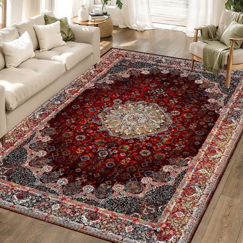 Luxury Persian Style Rug, Red Oriental Medallion Carpet, Vintage ...