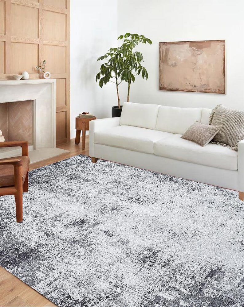 Large Faded Rugs Faded Gray and Black Abstract Rug - Soft Abstract Design With Faded ...