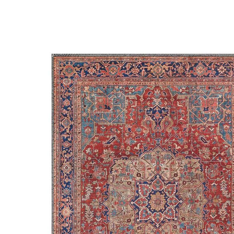 Vintage Heriz Rug – Red and Blue Oriental Carpet – Boho Home Decor Rug ...