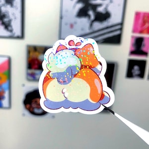 Niedliche Shiba Inu Sticker | Funkelnde Oberfläche | Wasserflasche Dekor | Lustiger Shiba Hintern Illustrator