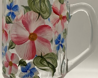 Hand Painted Glass Pedestal Mug - Red White & Blue