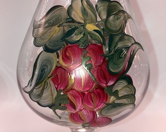 Hand Painted Glass Snifter Tealight - Grapes 'n Gold