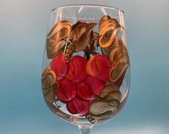 Hand Painted Wine Glass - Grapes n Gold - 12 oz