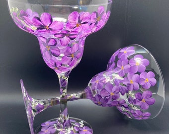 Hand Painted Margarita Glass - Purple Rain