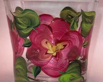 Hand Painted Glass Candy or Candle Bowl - Island Floral - Golded Berry