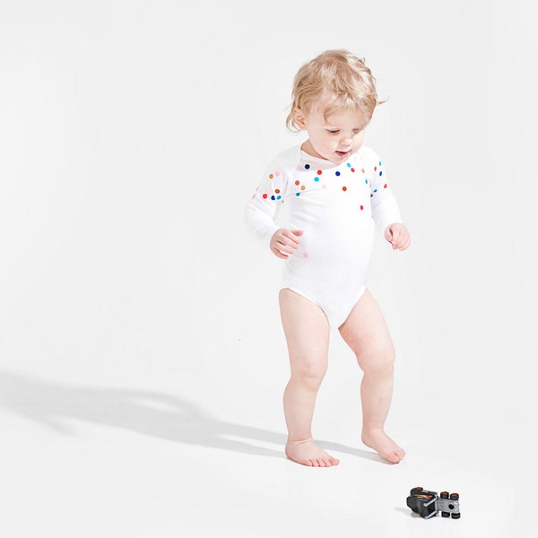 Confetti - Organic Long Sleeve Onesie. Organic cotton one piece / bodysuit romper and perfect baby shower gift