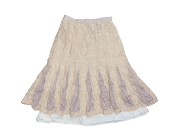Coldwater Creek Lace Pleated Midi Skirt Boho Size 8 Hippie Cotton Festival Y2K