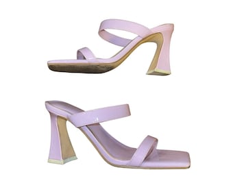 Sandalias elegantes de tacón Nine West Y2K Dilene color morado, talla 7, estilo años 90, ideales para fiestas.
