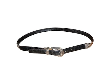 Vintage 90s Western Leather Belt, Brown & Black Reversible  display picture 3
