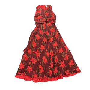 Adrianna Papell Sleeveless Floral Silk Maxi Dress Tie Waist SZ 10 Botanical Chic image 1