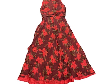 Adrianna Papell Sleeveless Floral Silk Maxi Dress Tie Waist SZ 10 Botanical Chic
