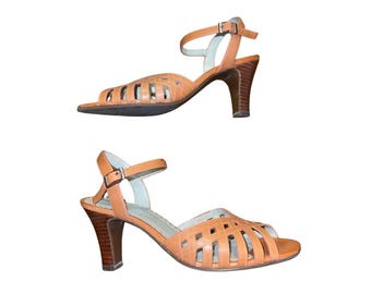 Naturalizer Estrada Melon Leather Slingback Sandals Size 6.5 Heels Boho Vacation