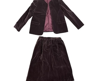 vintage Koret violet velours blazer jupe tailleur 12 Union Made USA carrière chic