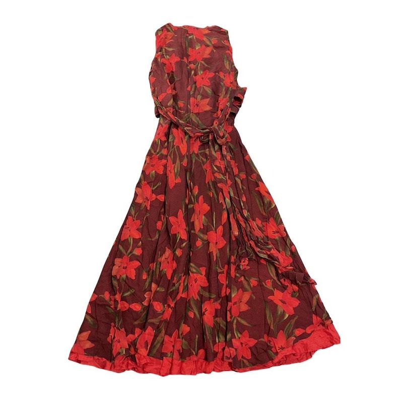 Adrianna Papell Sleeveless Floral Silk Maxi Dress Tie Waist SZ 10 Botanical Chic image 2
