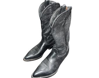 Botas vaqueras Tony Lama de cuero negro, talla 8, estilo rodeo y suroeste vintage.