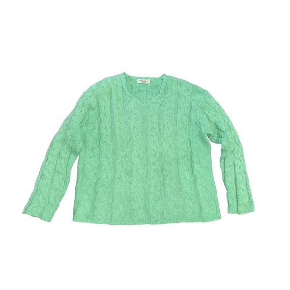 Eddie Bauer, Eddie Bauer Cable Knit Green Pullover Sweater Size Medium 90s Vintage Casual