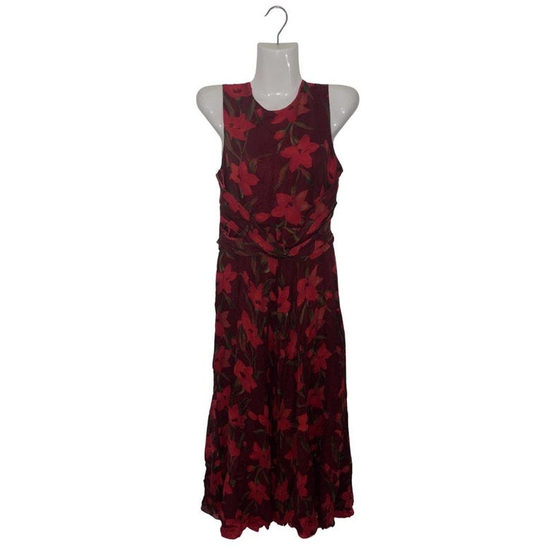 Adrianna Papell Sleeveless Floral Silk Maxi Dress Tie Waist SZ 10 Botanical Chic image 5