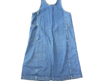 Vintage Route 66 Denim Jumper Dress Pockets Plus Size 1X 90's Western Pinafore