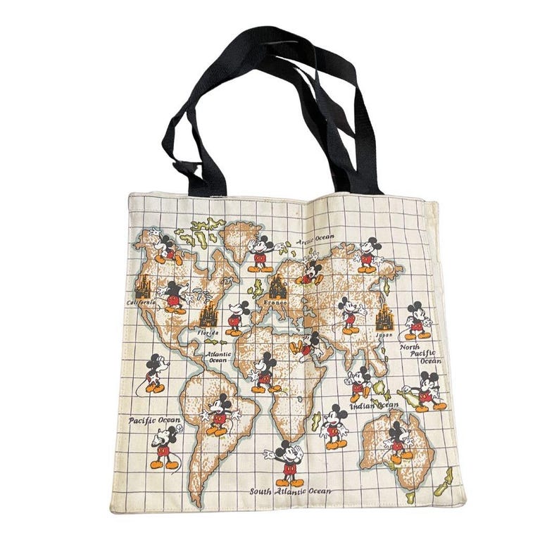 Walt Disney Company Mickey Mouse Around the World Canvas Tote Bag Vintage NWT image 2