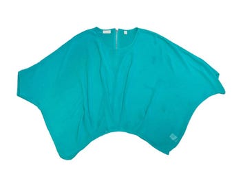 Bisou Bisou Sheer Caftan Flowy Top Teal Blouse Size Large Dolman Sleeve