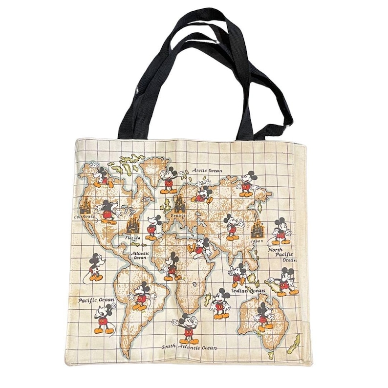 Walt Disney Company Mickey Mouse Around the World Canvas Tote Bag Vintage NWT image 1